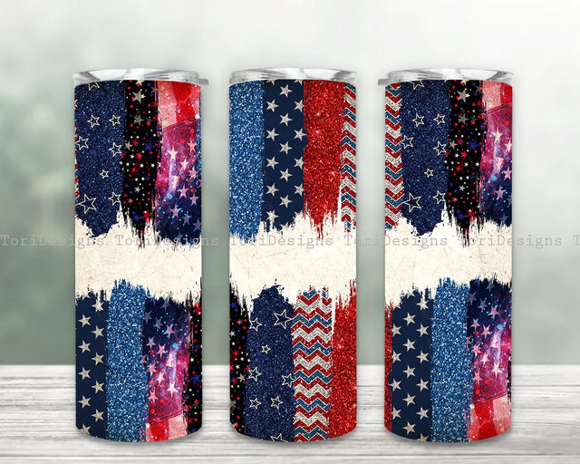 Glitter Brush Stroke Patriotic 20 oz Skinny Tumbler Sublimation Design Sublimation ToriDesigns 