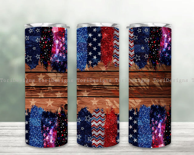 Glitter Brush Stroke Patriotic 20 oz Skinny Tumbler Sublimation Design Sublimation ToriDesigns 