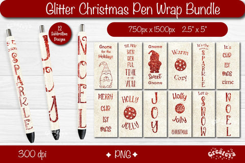 Glitter Christmas pen wrap Bundle PNG Christmas Pen Wrap sublimation png Xmas Pen Wrap Sublimation Createya Design 