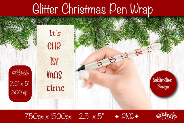 Glitter Christmas pen wrap PNG Christmas Pen Wrap sublimation png Xmas Pen Wrap Sublimation Createya Design 