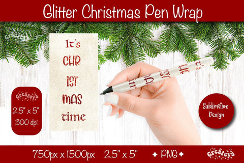 Glitter Christmas pen wrap PNG Christmas Pen Wrap sublimation png Xmas Pen Wrap Sublimation Createya Design 