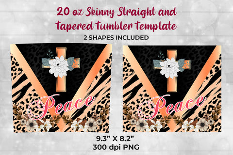 Glitter Cross Peace 20 oz Skinny Tumbler Wrap Sublimation Design Sublimation Sublimatiz Designs 