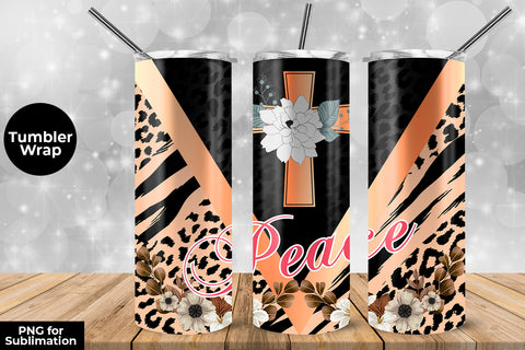 Glitter Cross Peace 20 oz Skinny Tumbler Wrap Sublimation Design Sublimation Sublimatiz Designs 