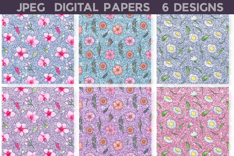 Glitter Digital Papers Bundle | Floral Seamless Pattern Digital Pattern WatercolorColorDream 