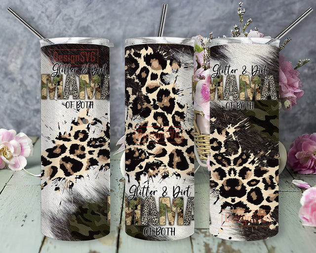 Glitter & Dirt Mom of Both Camo Design Png, Mama Camo Leopard Tumbler Png, Mama Cowhide 20oz Full Tumbler Wrap, Mama Sublimation Design, Digital Download Sublimation DesignSVG 