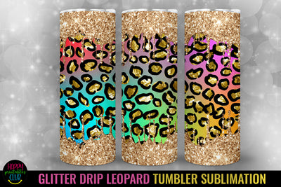 Glitter Drip Leopard Tumbler Sublimation I 20 Oz Tumbler Wrap PNG Sublimation Happy Printables Club 