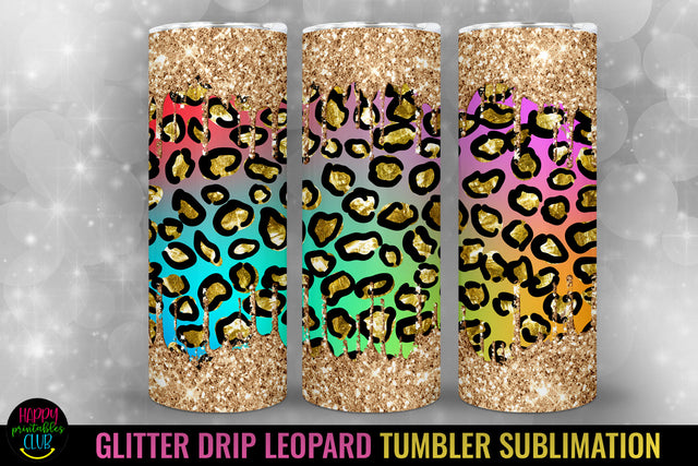 Glitter Drip Leopard Tumbler Sublimation I 20 Oz Tumbler Wrap PNG Sublimation Happy Printables Club 