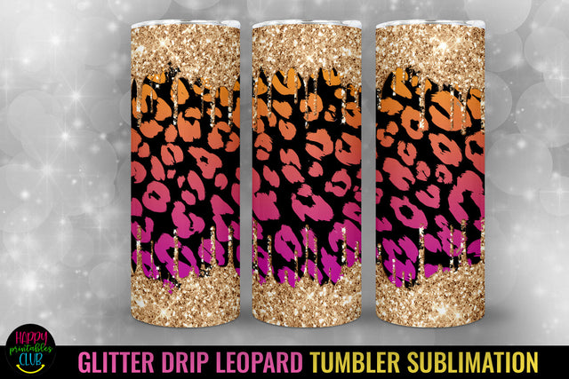 Glitter Drip Leopard Tumbler Sublimation I 20 Oz Tumbler Wrap PNG Sublimation Happy Printables Club 