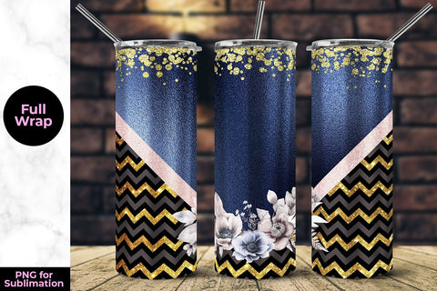 Glitter Floral 20oz Skinny Tumbler Wrap Template Sublimation Sublimatiz Designs 