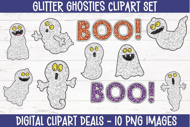 Glitter Ghosties Clipart Set Sublimation Digital Clipart Deals 