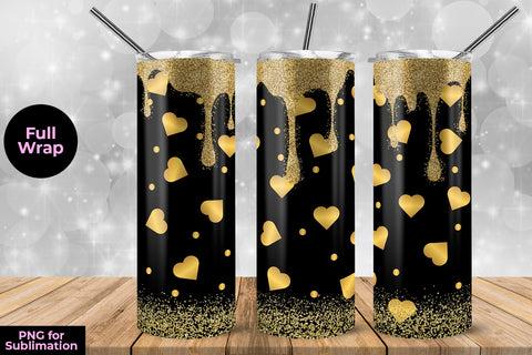 Glitter Gold Hearts Be my Valentine 20 oz Skinny Tumbler Wrap Sublimation Design Sublimation Sublimatiz Designs 