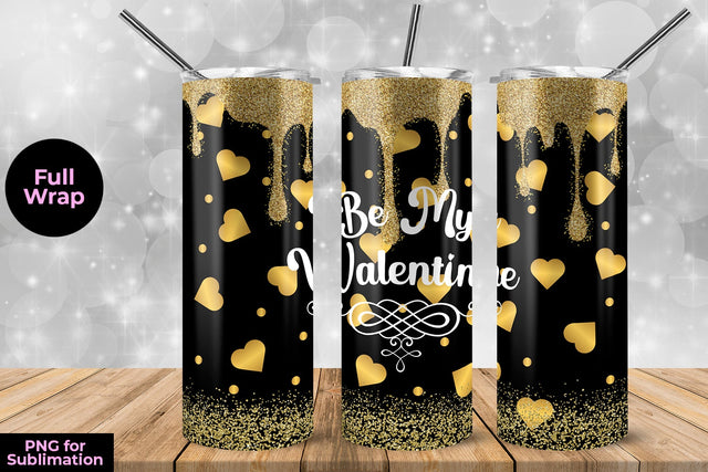 Glitter Gold Hearts Be my Valentine 20 oz Skinny Tumbler Wrap Sublimation Design Sublimation Sublimatiz Designs 