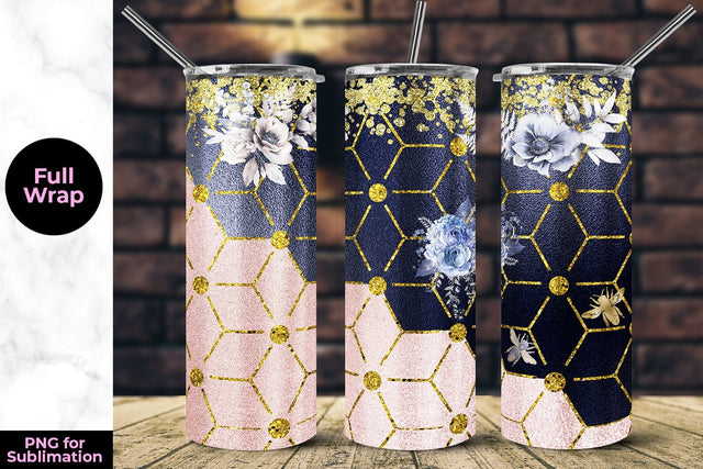 Glitter Honeycomb Floral 20oz Skinny Tumbler Wrap Template Sublimation Sublimatiz Designs 