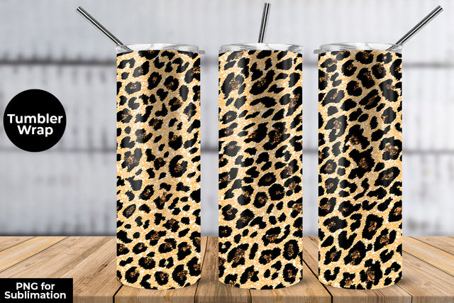 Glitter Leopard 20 oz Skinny Tumbler Wrap Sublimation Design Beige Sublimation Sublimatiz Designs 