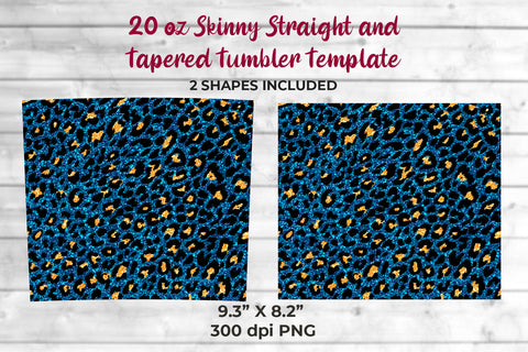 Glitter Leopard 20 oz Skinny Tumbler Wrap Sublimation Design Cerulean Blue Sublimation Sublimatiz Designs 