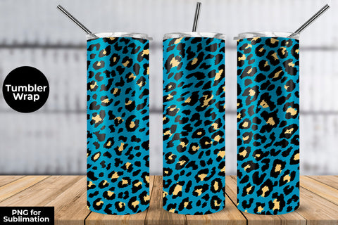 Glitter Leopard 20 oz Skinny Tumbler Wrap Sublimation Design Cerulean Blue Sublimation Sublimatiz Designs 