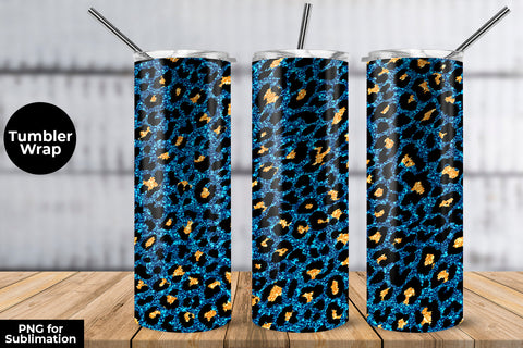 Glitter Leopard 20 oz Skinny Tumbler Wrap Sublimation Design Cerulean Blue Sublimation Sublimatiz Designs 