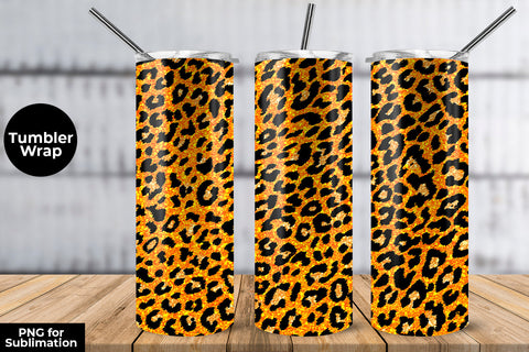 Glitter Leopard 20 oz Skinny Tumbler Wrap Sublimation Design Dark Yellow Sublimation Sublimatiz Designs 
