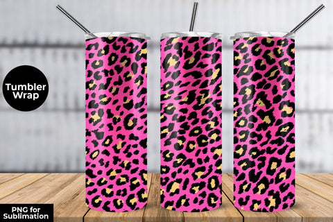 Glitter Leopard 20 oz Skinny Tumbler Wrap Sublimation Design Fluorecent Pink Sublimation Sublimatiz Designs 