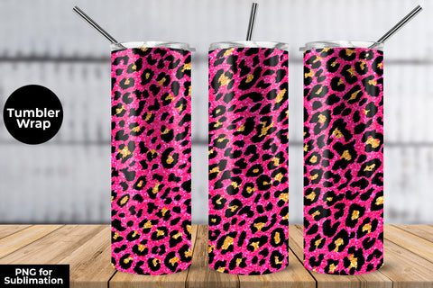 Glitter Leopard 20 oz Skinny Tumbler Wrap Sublimation Design Fluorecent Pink Sublimation Sublimatiz Designs 
