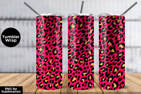 Glitter Leopard 20 oz Skinny Tumbler Wrap Sublimation Design Fluorecent Rose Sublimation Sublimatiz Designs 