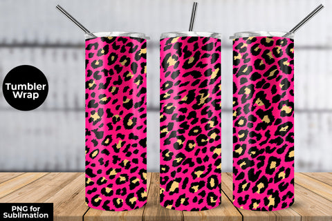 Glitter Leopard 20 oz Skinny Tumbler Wrap Sublimation Design Fluorecent Rose Sublimation Sublimatiz Designs 