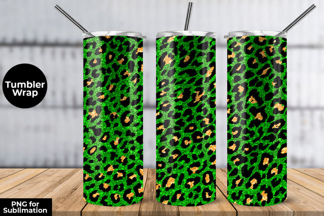 Glitter Leopard 20 oz Skinny Tumbler Wrap Sublimation Design Green Sublimation Sublimatiz Designs 