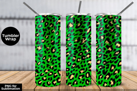 Glitter Leopard 20 oz Skinny Tumbler Wrap Sublimation Design Green Sublimation Sublimatiz Designs 