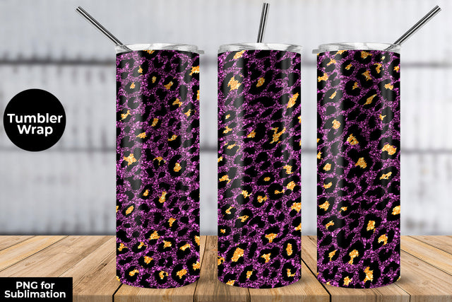 Glitter Leopard 20 oz Skinny Tumbler Wrap Sublimation Design Light Violet Sublimation Sublimatiz Designs 