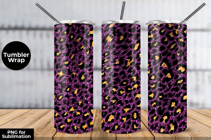 Glitter Leopard 20 oz Skinny Tumbler Wrap Sublimation Design Light Violet Sublimation Sublimatiz Designs 