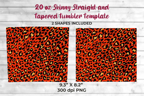 Glitter Leopard 20 oz Skinny Tumbler Wrap Sublimation Design Orange Sublimation Sublimatiz Designs 
