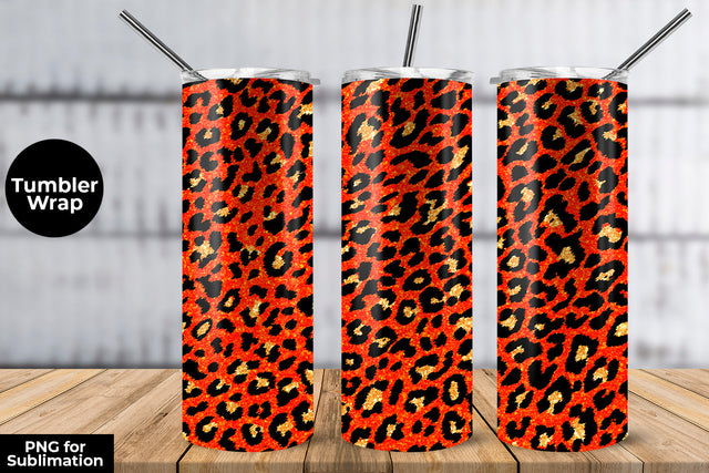 Glitter Leopard 20 oz Skinny Tumbler Wrap Sublimation Design Orange Sublimation Sublimatiz Designs 