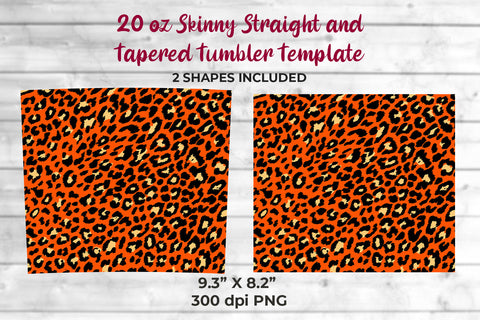 Glitter Leopard 20 oz Skinny Tumbler Wrap Sublimation Design Orange Sublimation Sublimatiz Designs 