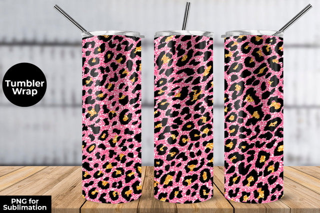 Glitter Leopard 20 oz Skinny Tumbler Wrap Sublimation Design Pale Lilac Sublimation Sublimatiz Designs 