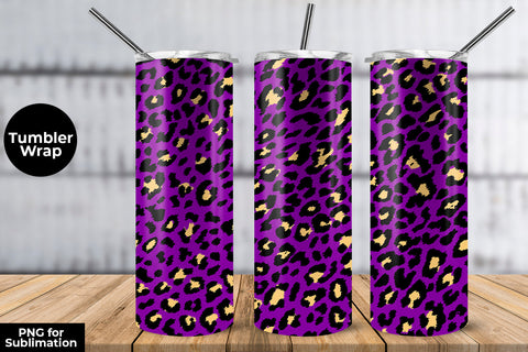 Glitter Leopard 20 oz Skinny Tumbler Wrap Sublimation Design Purple Sublimation Sublimatiz Designs 