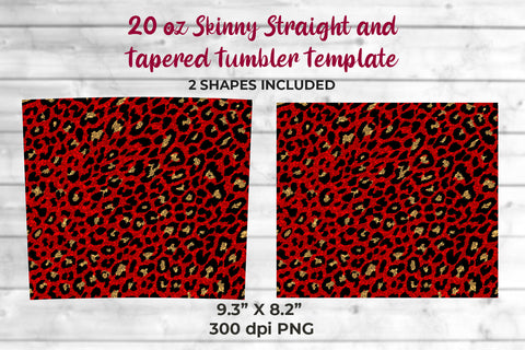 Glitter Leopard 20 oz Skinny Tumbler Wrap Sublimation Design Red Sublimation Sublimatiz Designs 