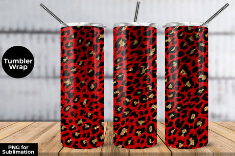 Glitter Leopard 20 oz Skinny Tumbler Wrap Sublimation Design Red Sublimation Sublimatiz Designs 