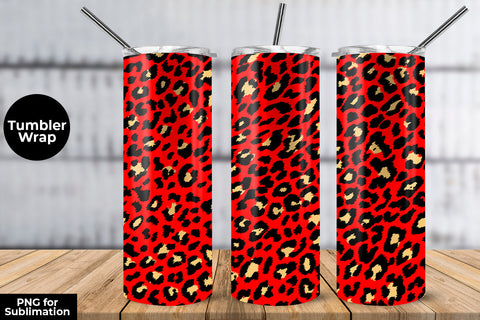 Glitter Leopard 20 oz Skinny Tumbler Wrap Sublimation Design Red Sublimation Sublimatiz Designs 