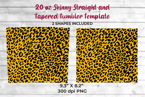 Glitter Leopard 20 oz Skinny Tumbler Wrap Sublimation Design Yellow Sublimation Sublimatiz Designs 