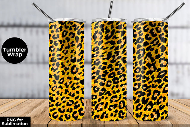 Glitter Leopard 20 oz Skinny Tumbler Wrap Sublimation Design Yellow Sublimation Sublimatiz Designs 
