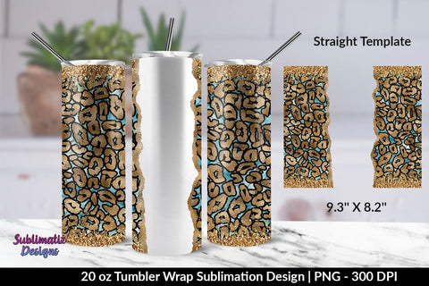 Glitter Leopard Blue Marble 20oz Skinny Tumbler Wrap Sublimation Design Sublimation Sublimatiz Designs 