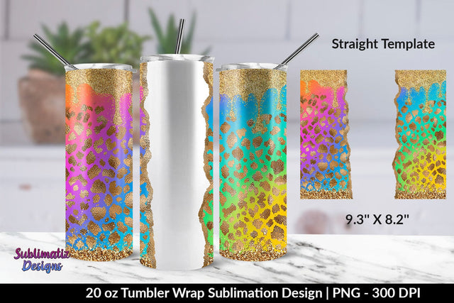Glitter Leopard Colorful 20oz Skinny Tumbler Wrap Sublimation Sublimatiz Designs 