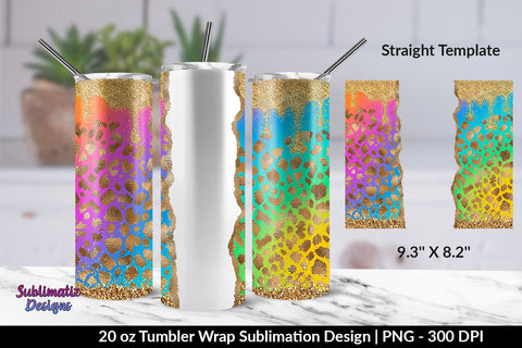 Glitter Leopard Colorful 20oz Skinny Tumbler Wrap Sublimation Sublimatiz Designs 