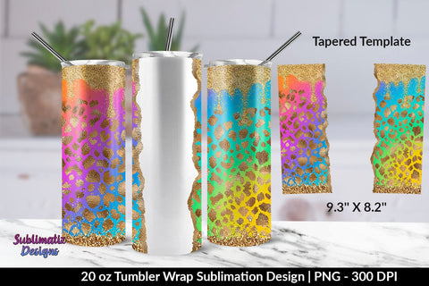 Glitter Leopard Colorful 20oz Skinny Tumbler Wrap Sublimation Sublimatiz Designs 