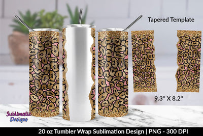 Glitter Leopard Pink Background 20oz Skinny Tumbler Wrap Sublimation Sublimatiz Designs 