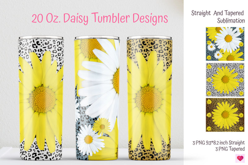 Glitter Leopard Print 20 Oz Skinny Tumbler Sublimation. Summer Yellow Flower Sublimation Tumbler Wrap. Sublimation Kseniia designer 