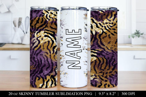 Glitter Leopard Print Tumbler Wrap - 20oz Skinny Tumbler PNG Sublimation BijouBay 