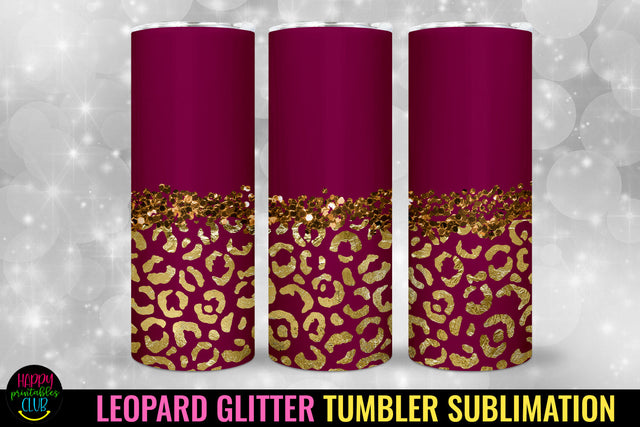 Glitter Leopard Tumbler Sublimation I 20 Oz Tumbler Wrap PNG Sublimation Happy Printables Club 
