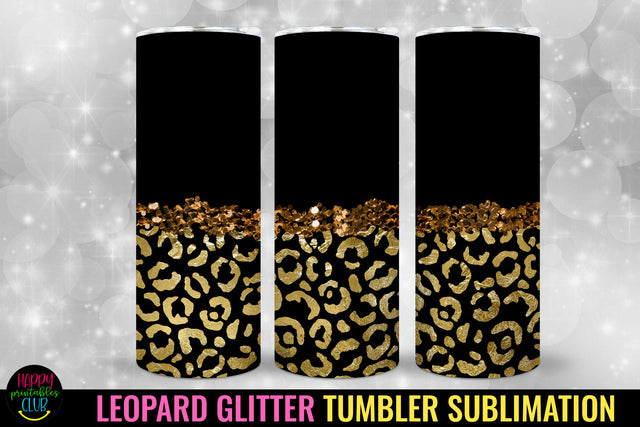Glitter Leopard Tumbler Sublimation I 20 Oz Tumbler Wrap PNG Sublimation Happy Printables Club 
