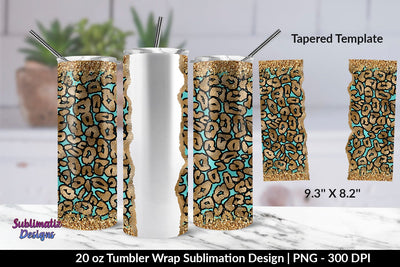 Glitter Leopard Turquoise Background20oz Skinny Tumbler Wrap Sublimation Design Sublimation Sublimatiz Designs 